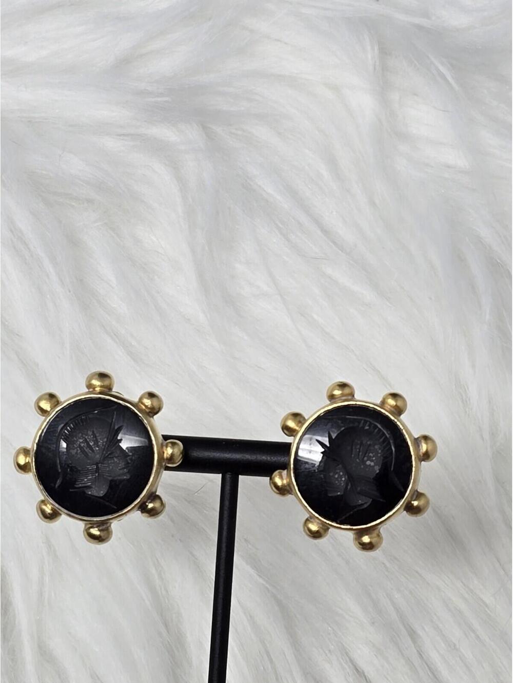 Vintage Mark Spirito Onyx Vermeil Sterling Clip Earrings